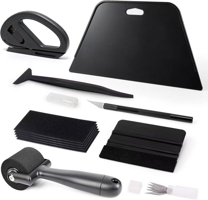 Ehdis طقم أدوات تنعيم ورق الجدران مع أسطوانة إسفنجية، مكشطة فينيل، أداة قطع للورق اللاصق، فيلم تظليل النوافذ، ملصقات، تركيب الرسومات - Image 1